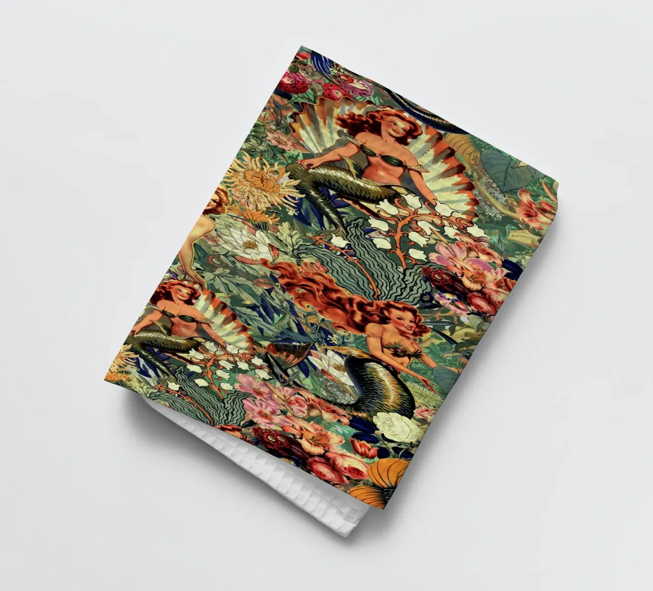 Mermaid and Flowers pattern canovaccio da cucina da burcukorkmazyurek