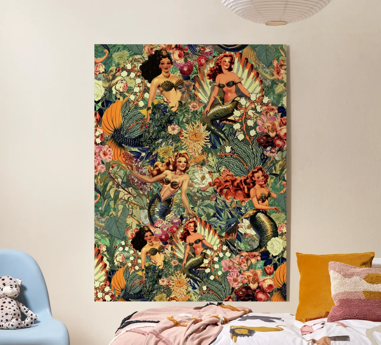 Mermaid and Flowers pattern plexiglass da burcukorkmazyurek