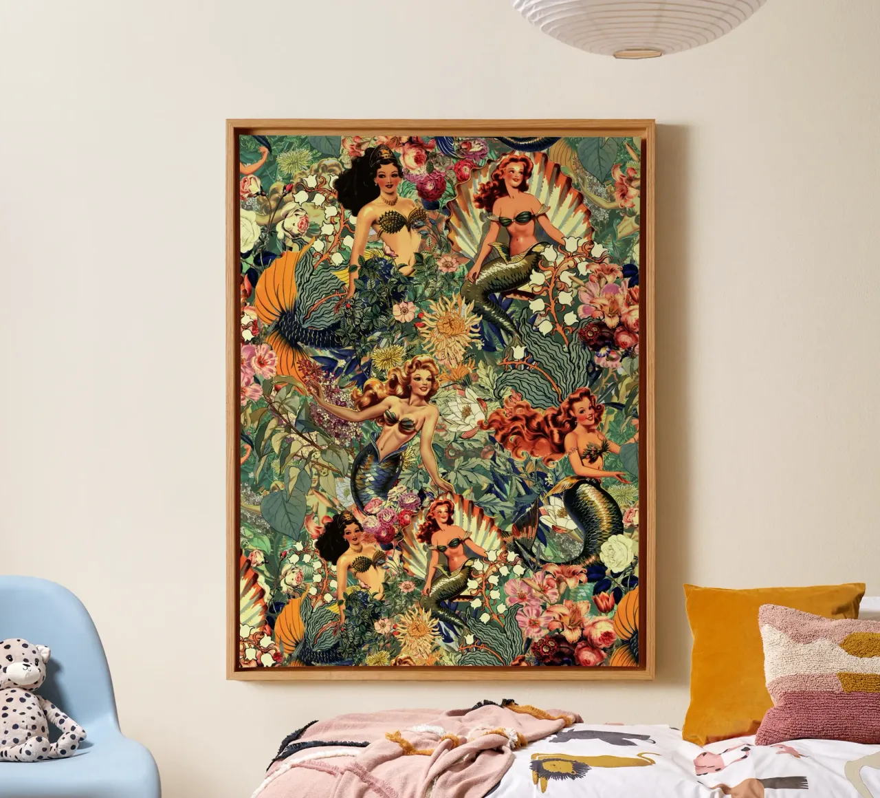 Mermaid and Flowers pattern tela con Cornice a cassetta da burcukorkmazyurek