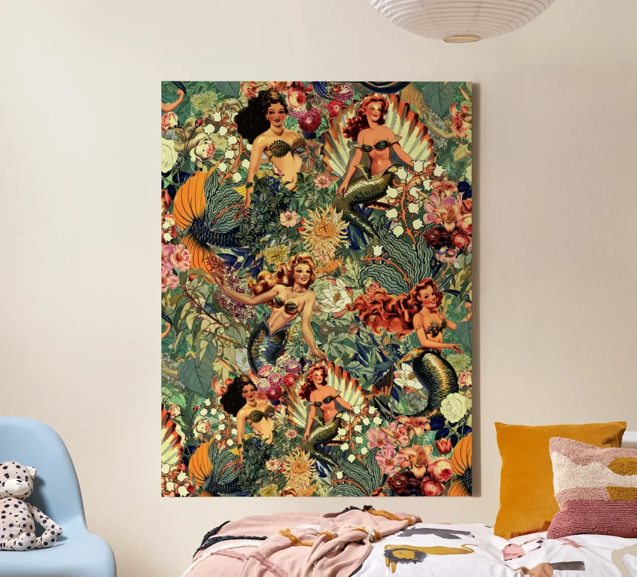 Mermaid and Flowers pattern tela con Cornice a cassetta da burcukorkmazyurek