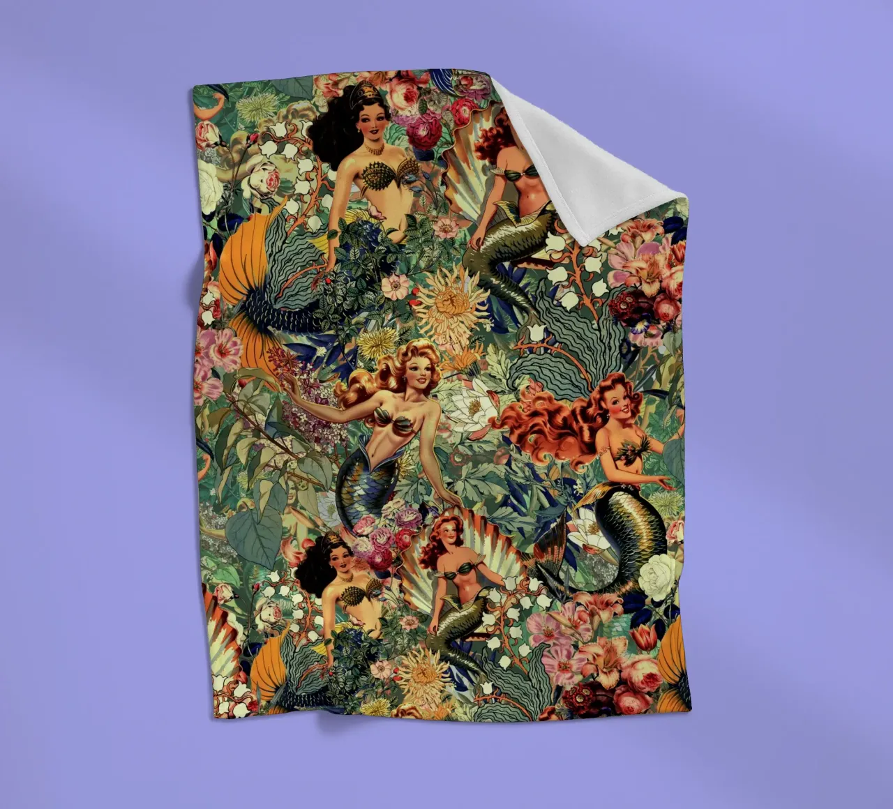 Mermaid and Flowers pattern coperta in pile da burcukorkmazyurek