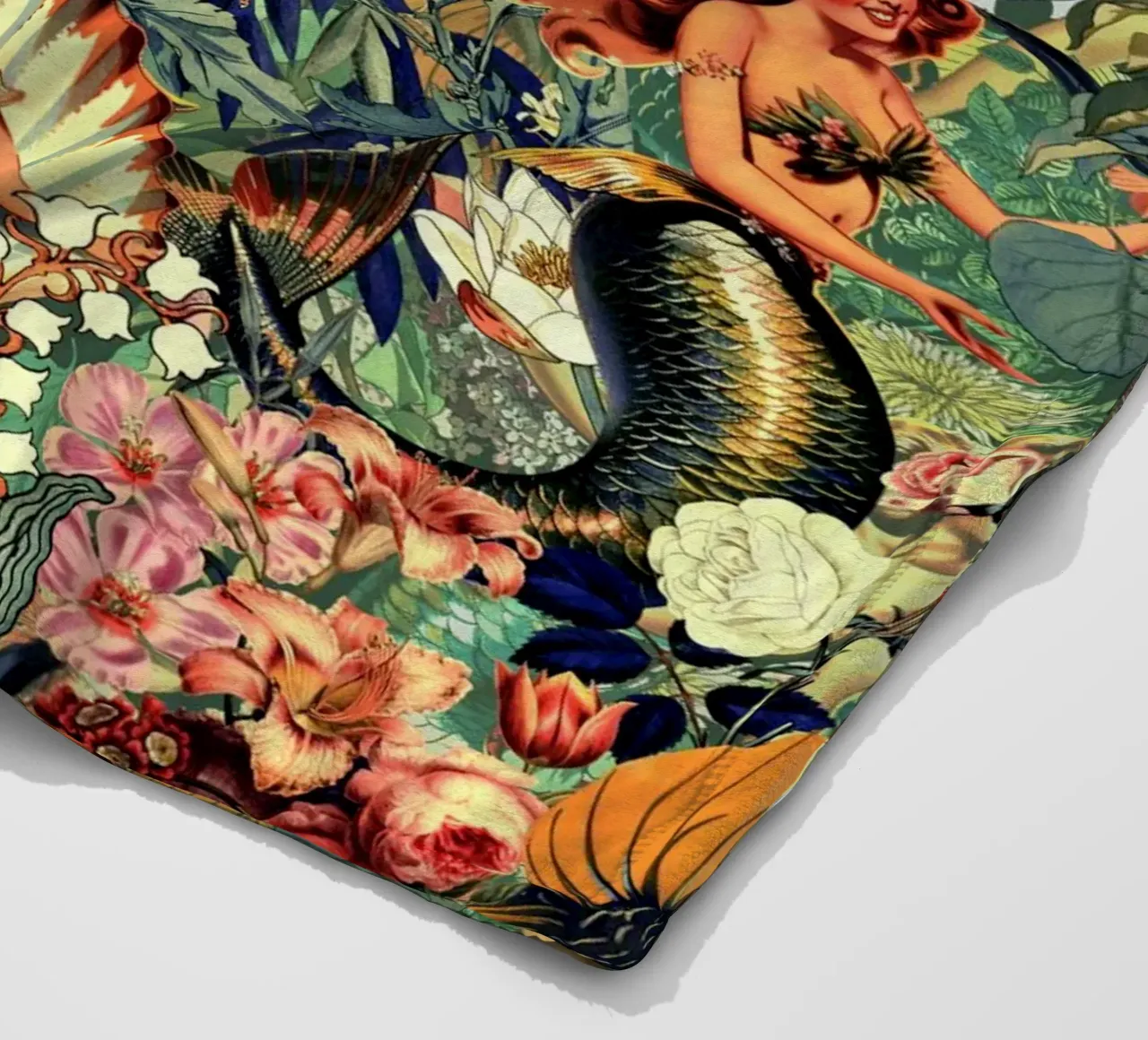 Mermaid and Flowers pattern coperta in pile da burcukorkmazyurek