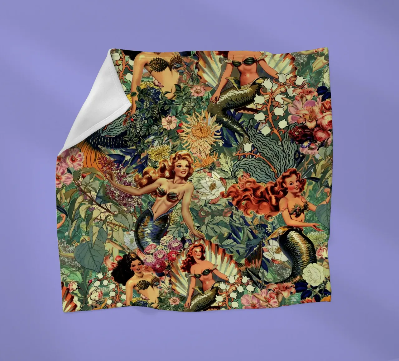 Mermaid and Flowers pattern coperta in pile da burcukorkmazyurek