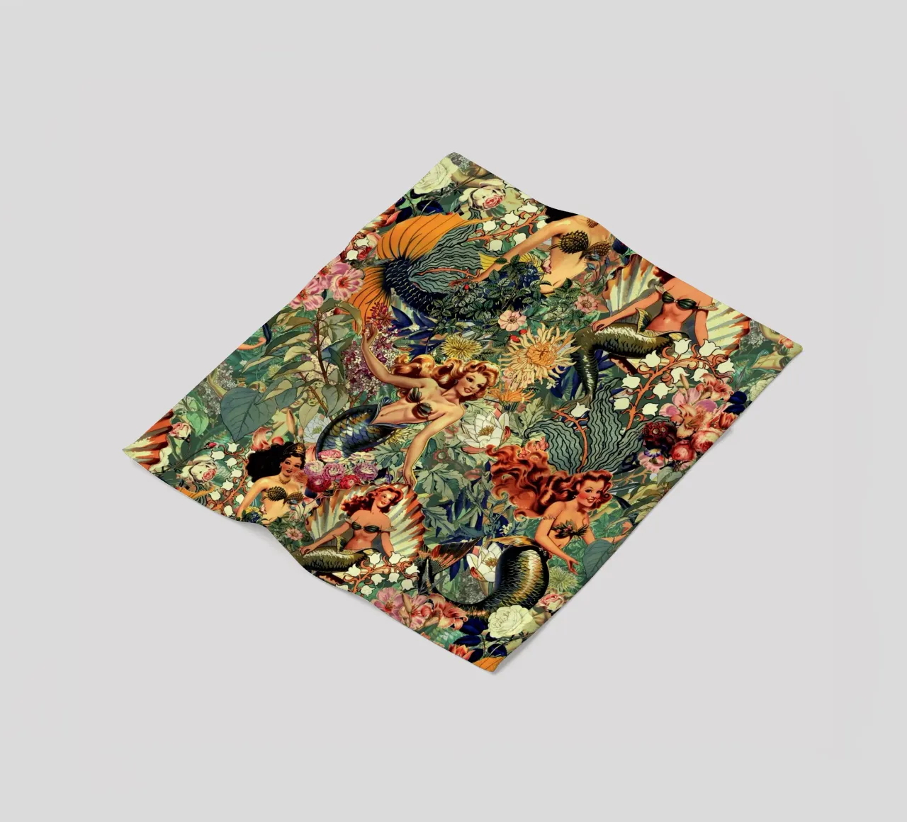 Mermaid and Flowers pattern coperta in pile da burcukorkmazyurek