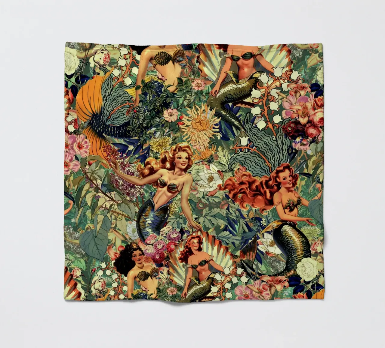Mermaid and Flowers pattern coperta in pile da burcukorkmazyurek