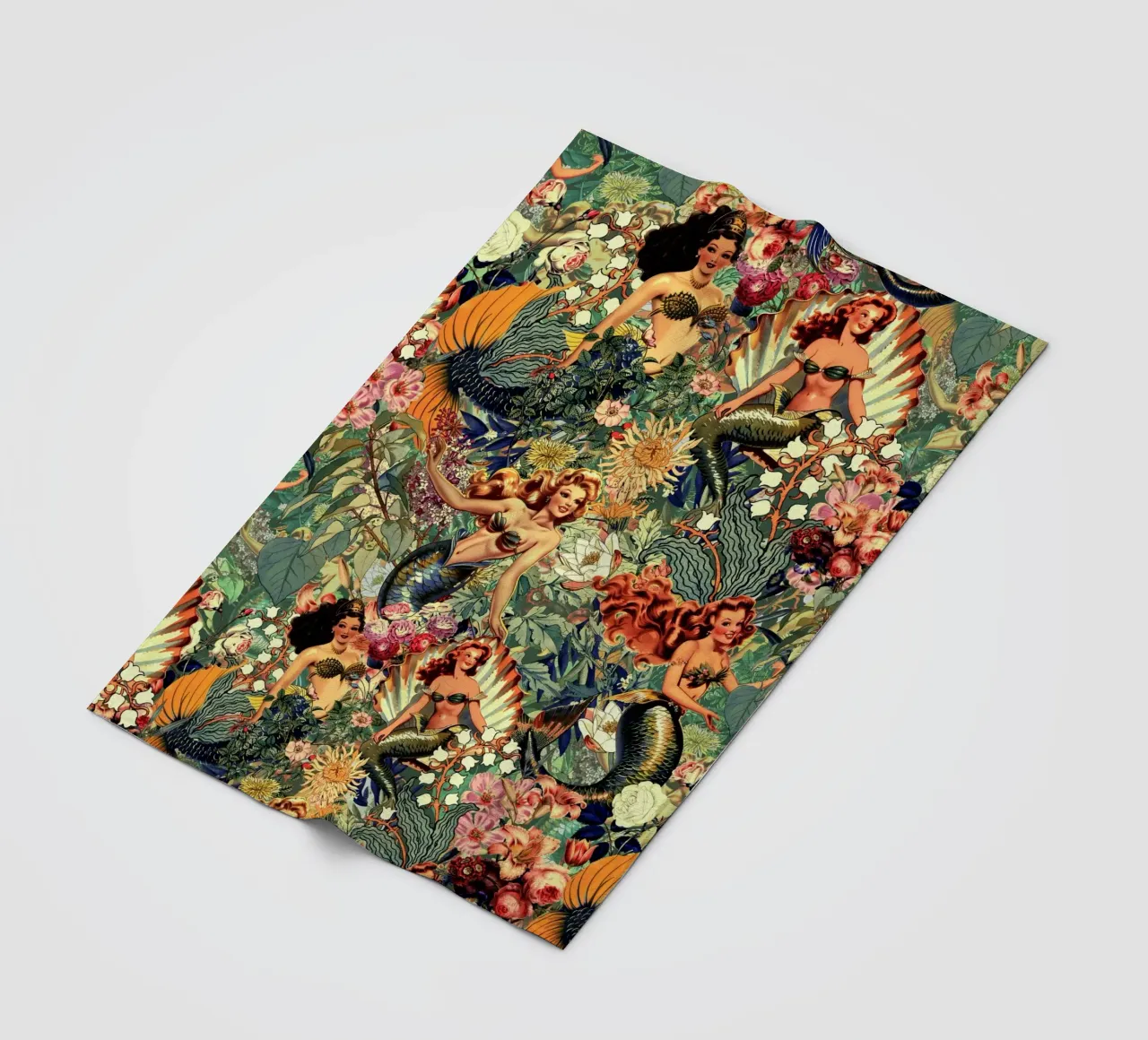 Mermaid and Flowers pattern coperta in pile da burcukorkmazyurek