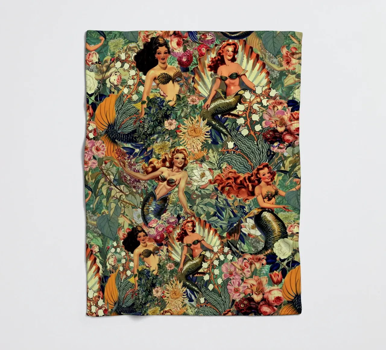 Mermaid and Flowers pattern coperta in pile da burcukorkmazyurek