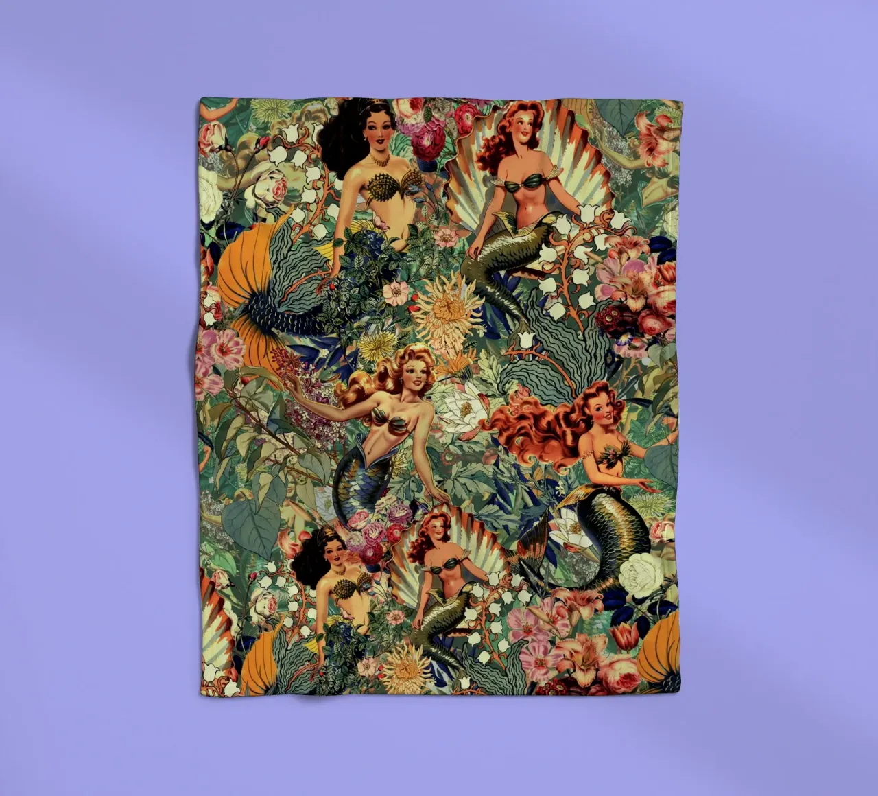 Mermaid and Flowers pattern coperta in pile da burcukorkmazyurek