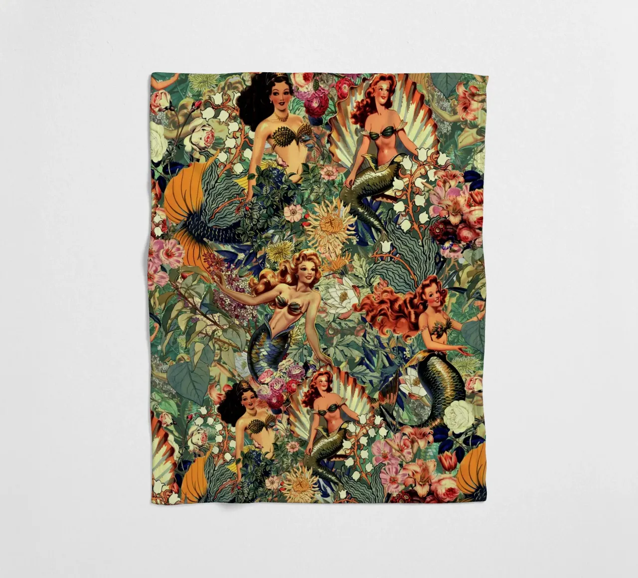 Mermaid and Flowers pattern coperta in pile da burcukorkmazyurek