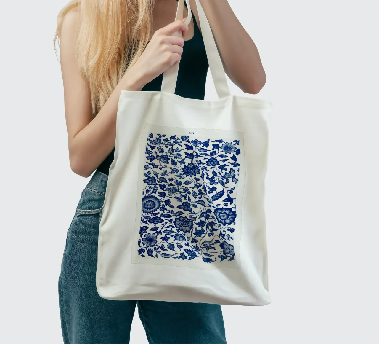 Blue flower pattern borsa in juta da vintageshop