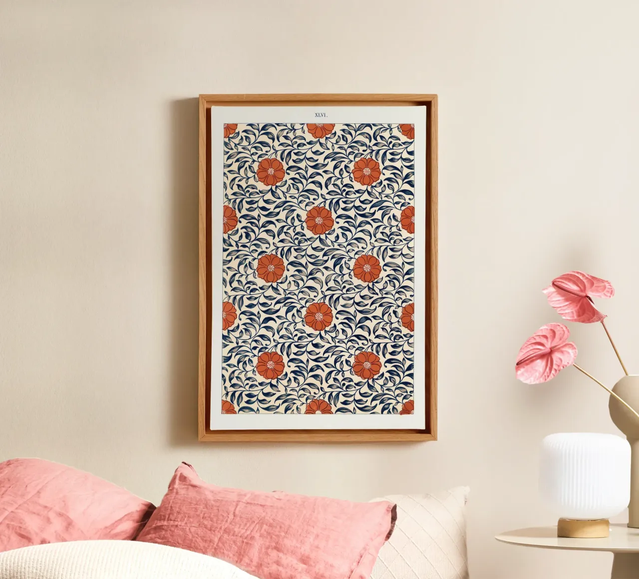 Flower pattern tela con Cornice a cassetta da vintageshop