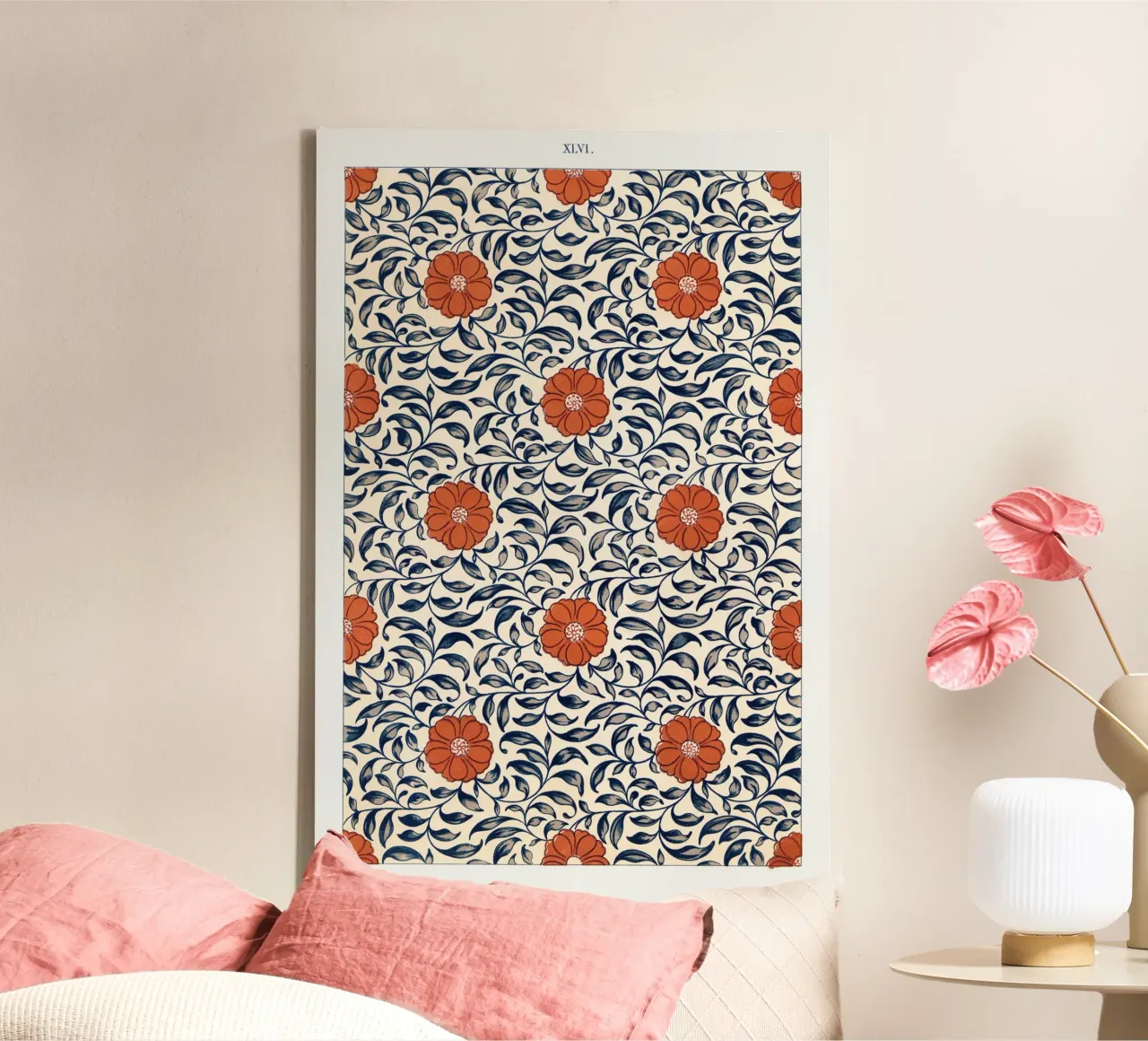 Flower pattern tela con Cornice a cassetta da vintageshop