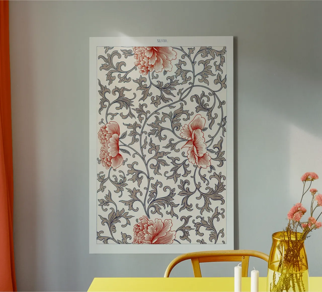 Flower pattern tela con Cornice a cassetta da vintageshop