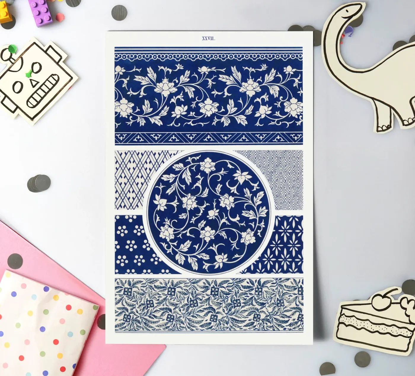Blue flower pattern sticker sheet by vintageshop