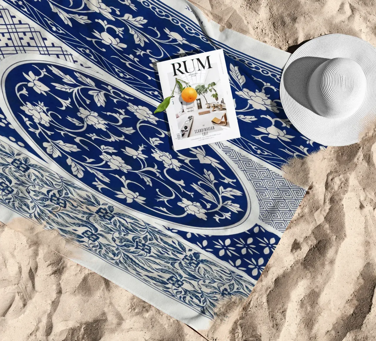 Blue flower pattern telo mare da vintageshop