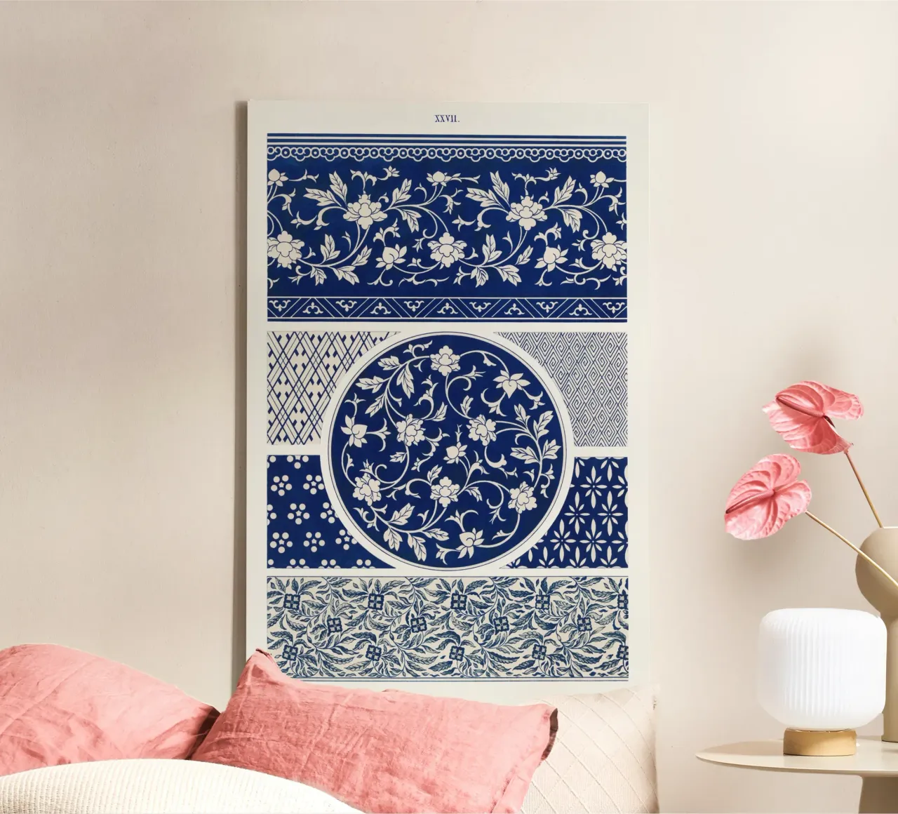 Blue flower pattern tela con Cornice a cassetta da vintageshop