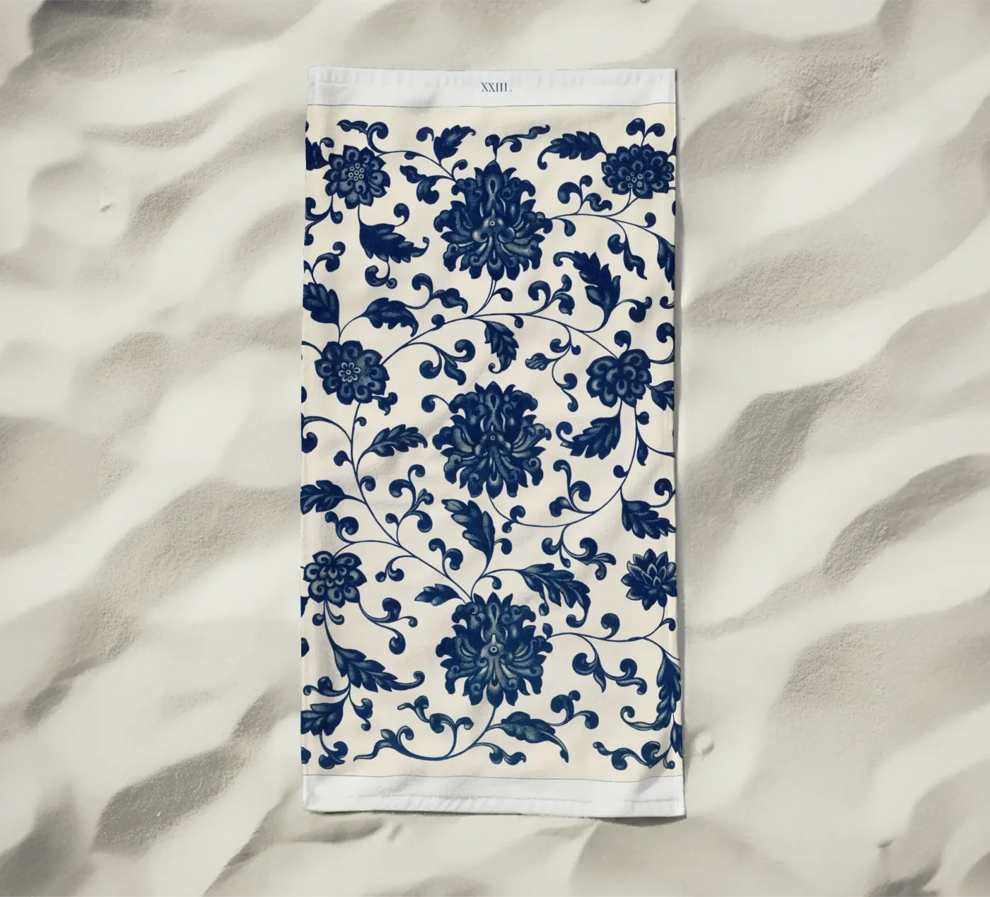 Blue flower pattern strandhanddoek van vintageshop