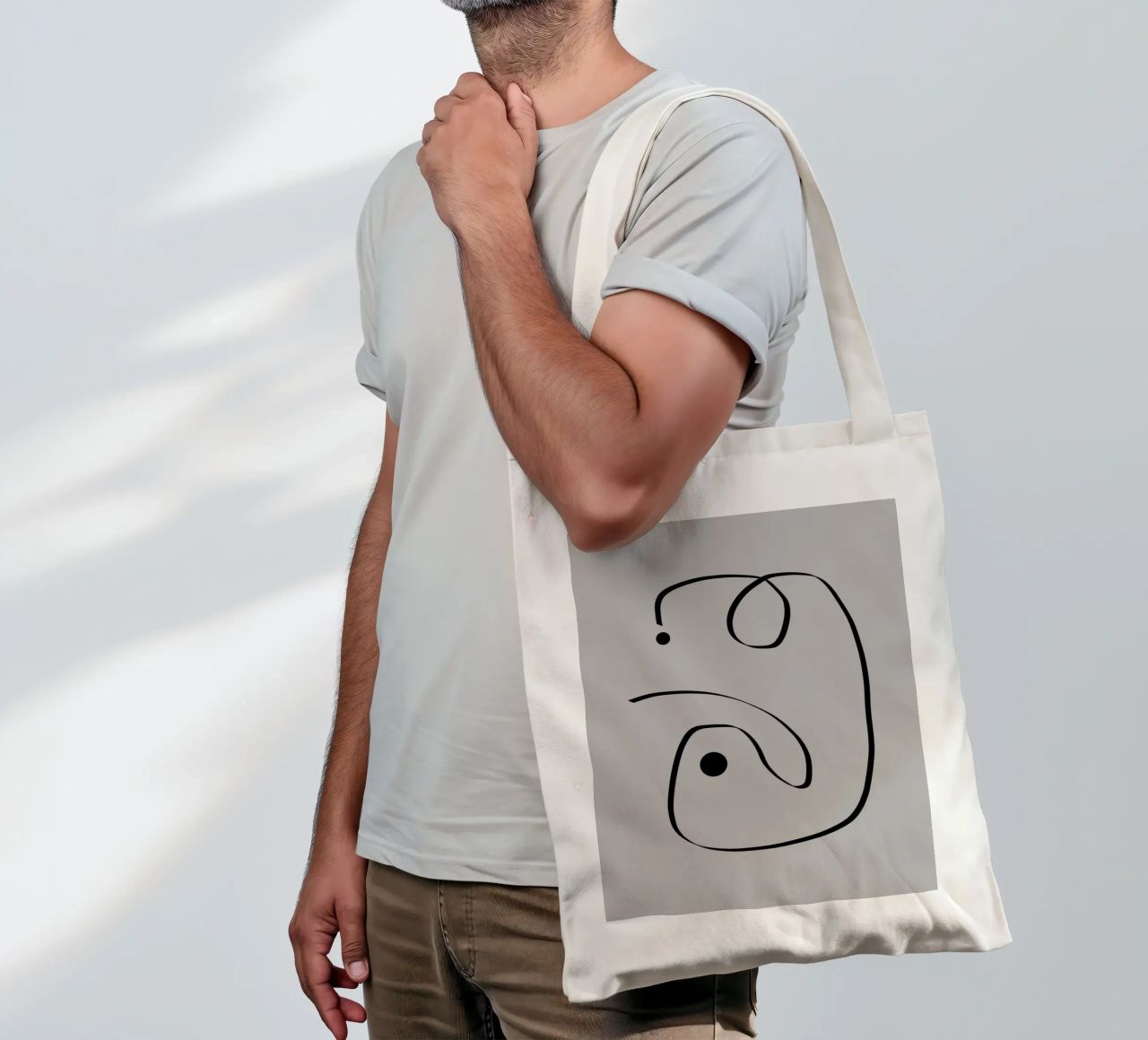 Figure with lines in taupe I borsa in juta da Imaginative