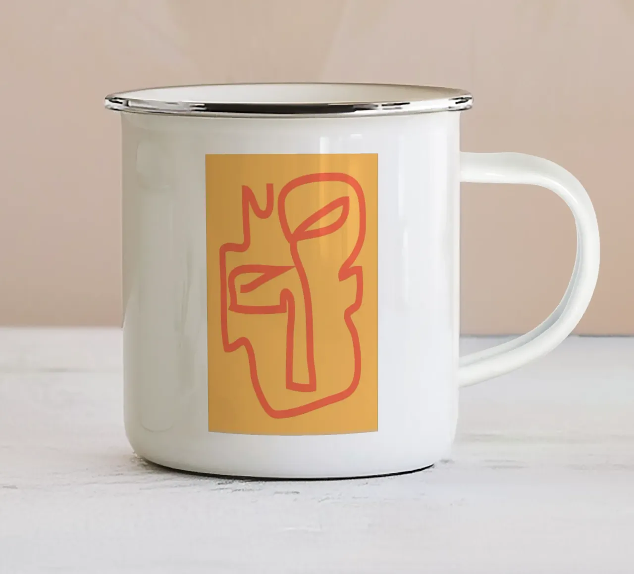 Minimaal abstract gezicht emaille mok van ThingDesign