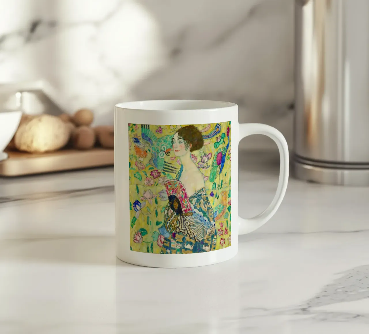 Lady with a Fan by Gustav Klimt ceramic mug by Venus Art