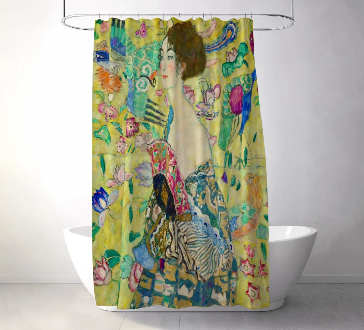 Lady with a Fan by Gustav Klimt shower curtain by Venus Art