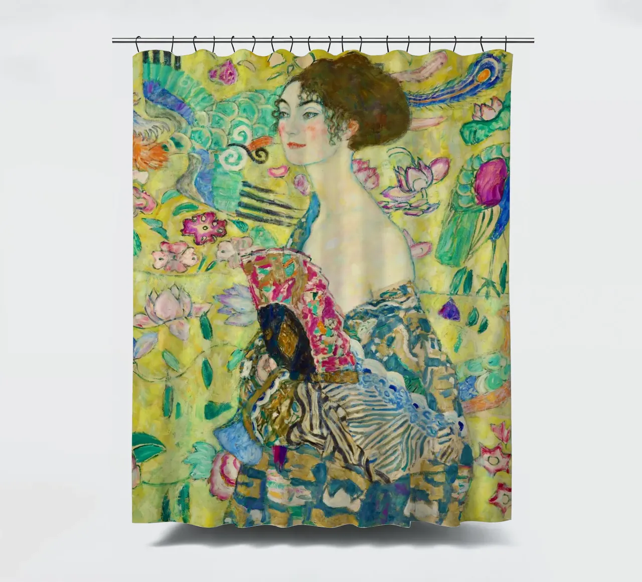 Lady with a Fan by Gustav Klimt shower curtain by Venus Art
