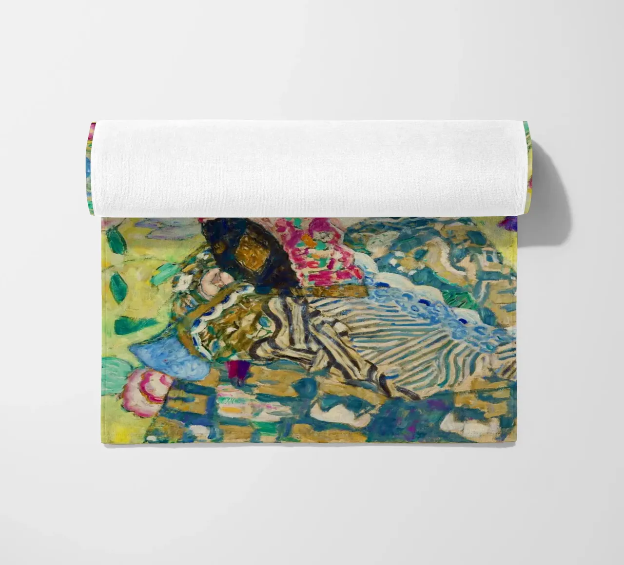 Lady with a Fan by Gustav Klimt beach towel by Venus Art