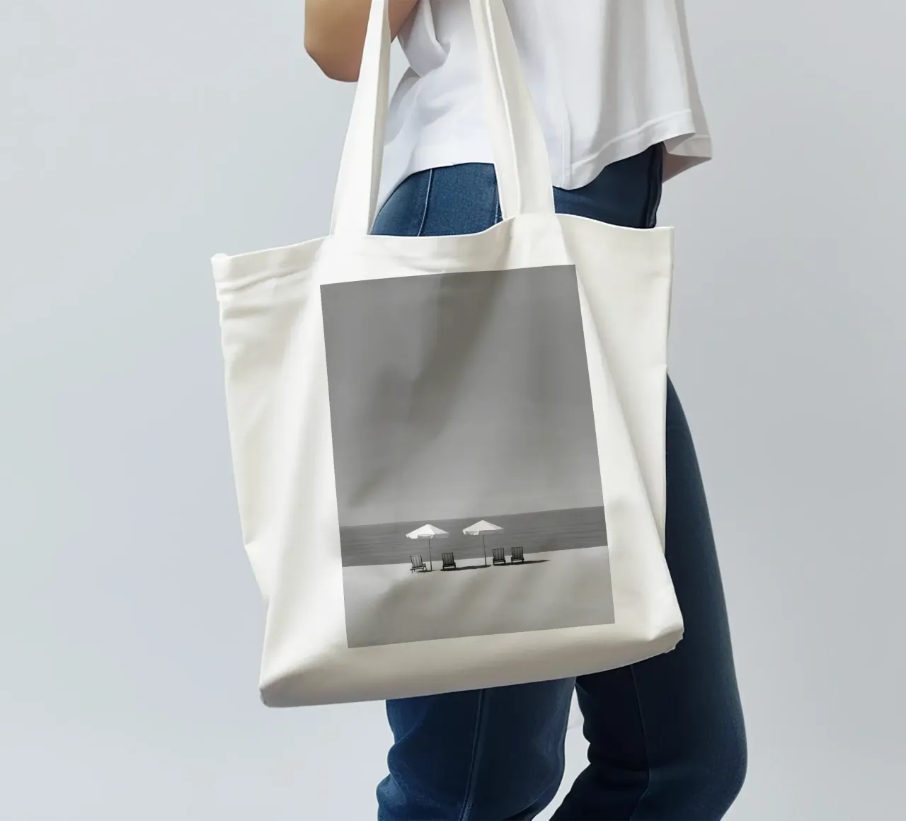 Minimalist Beach Chairs and Umbrellas tote bag by Indigo Tides Art