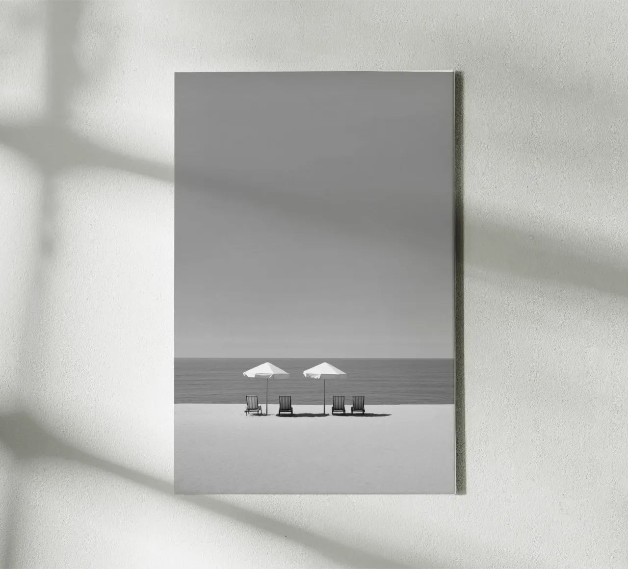 Minimalist Beach Chairs and Umbrellas canvas with Floater frame by Indigo Tides Art
