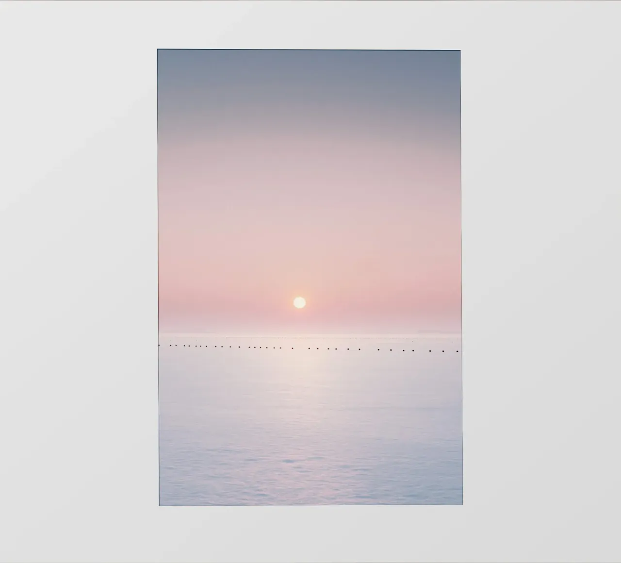 Orizzonte oceanico minimalista con tramonto rosa telo in pvc da Indigo Tides Art