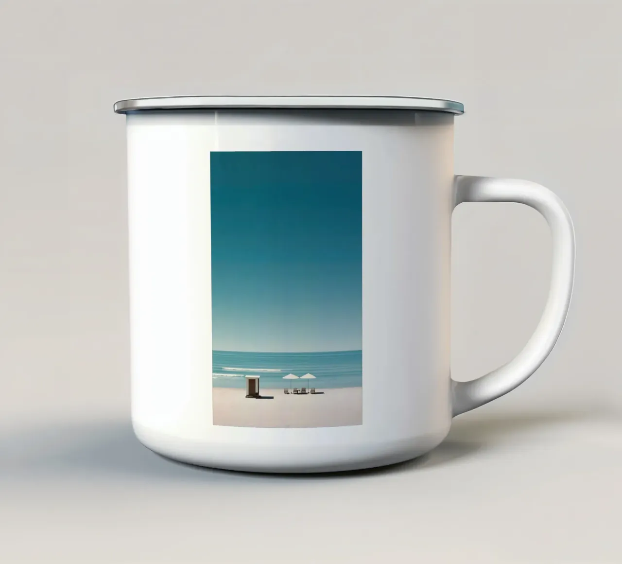 Spiaggia con Cabana tazza in smalto da Indigo Tides Art