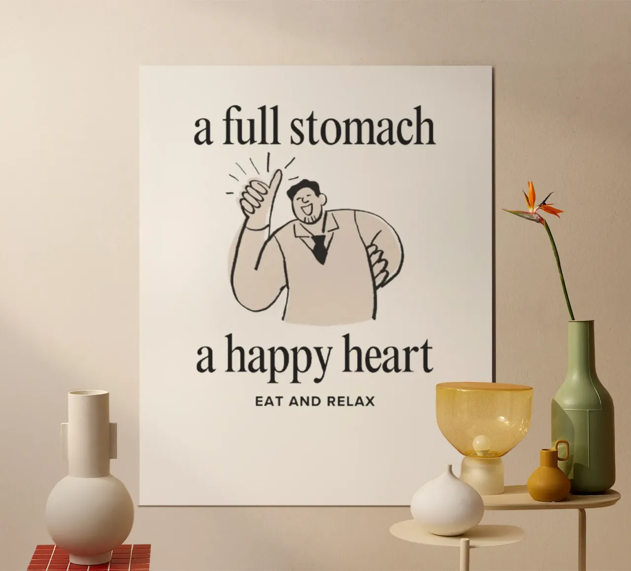 Pancia piena e felice poster con telaio in plastica da Olivia Creator