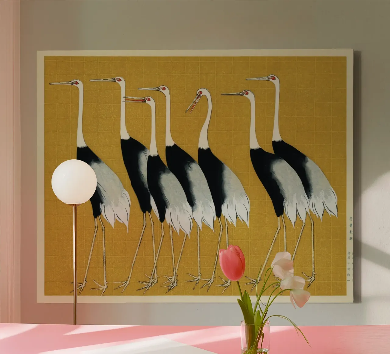 A traditional portrait of a flock of beautiful Japanese tela con Cornice a cassetta da vintageshop