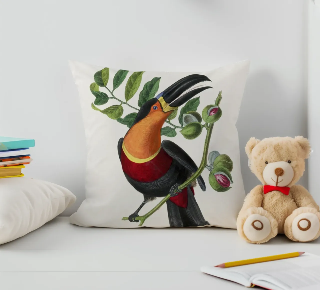 Channel billed toucan bird painting cuscino da vintageshop