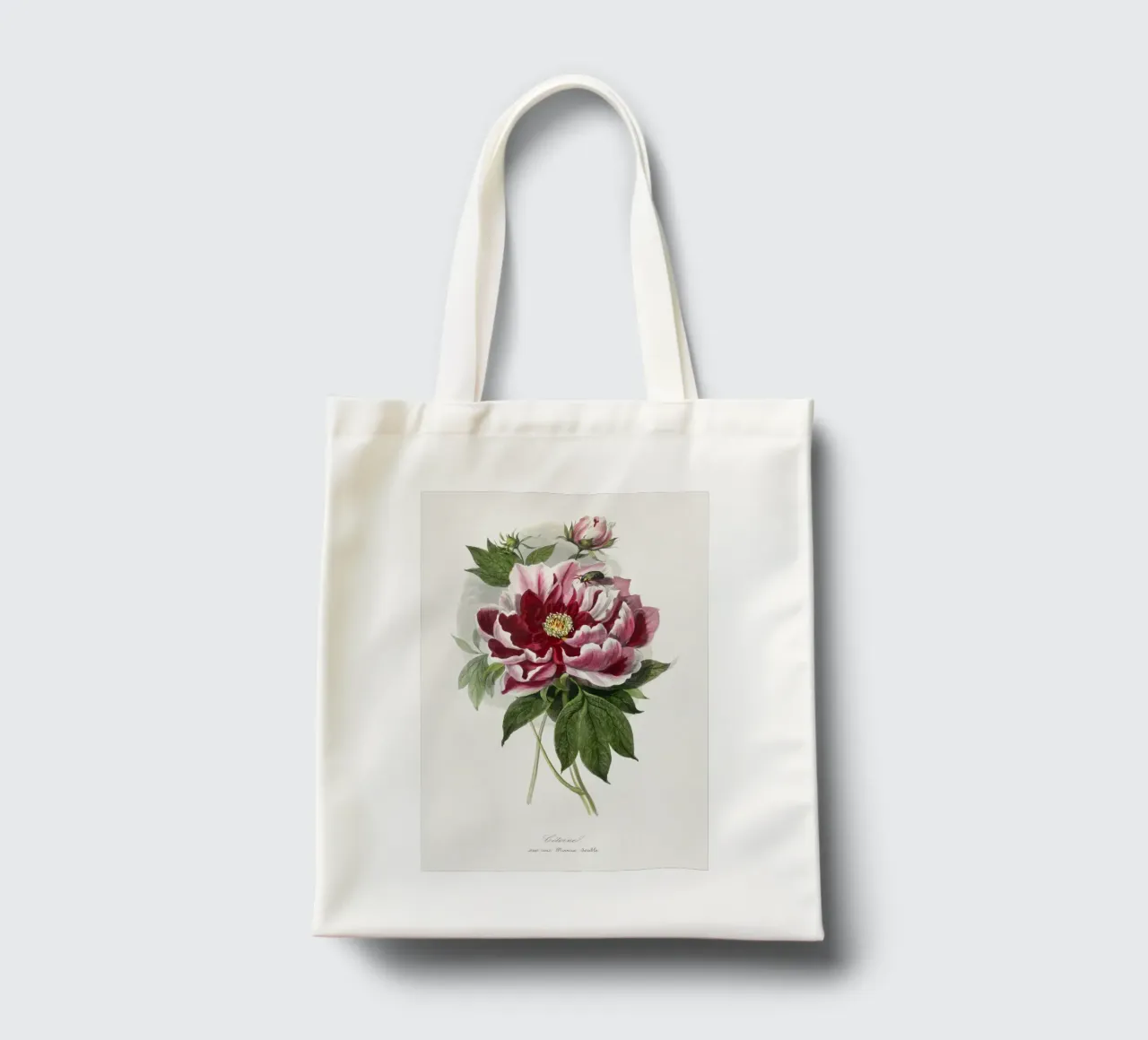 Peony flower painting borsa in juta da vintageshop