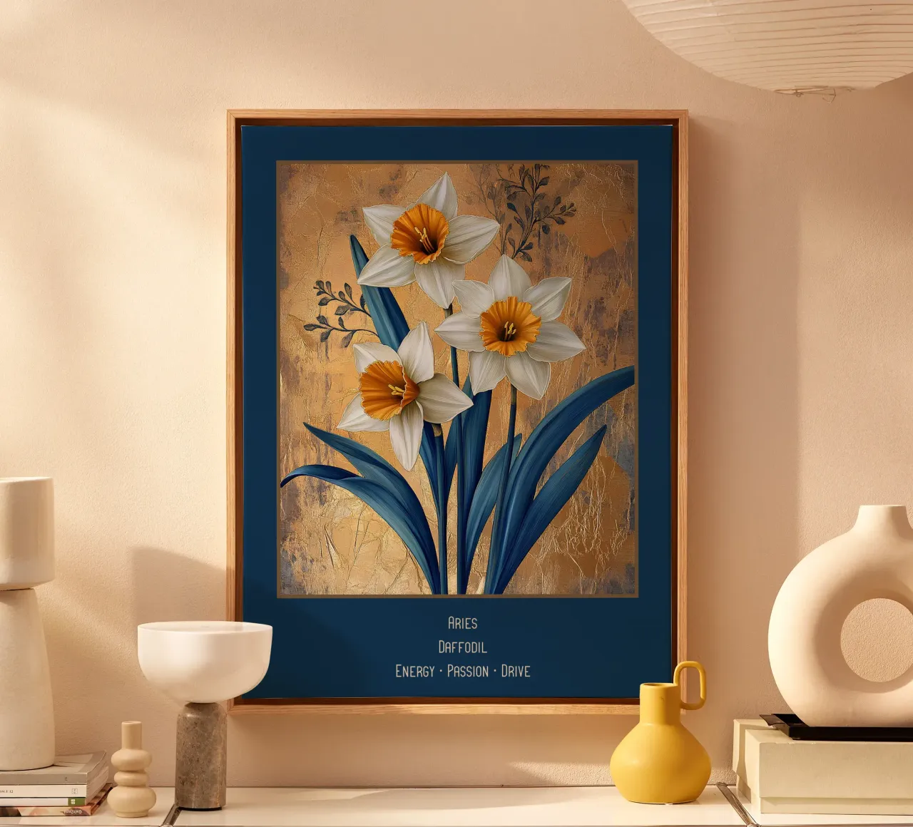 I fiori dei segni zodiacali: Ariete - Narciso tela con Cornice a cassetta da Art-Nouveau-Dsg