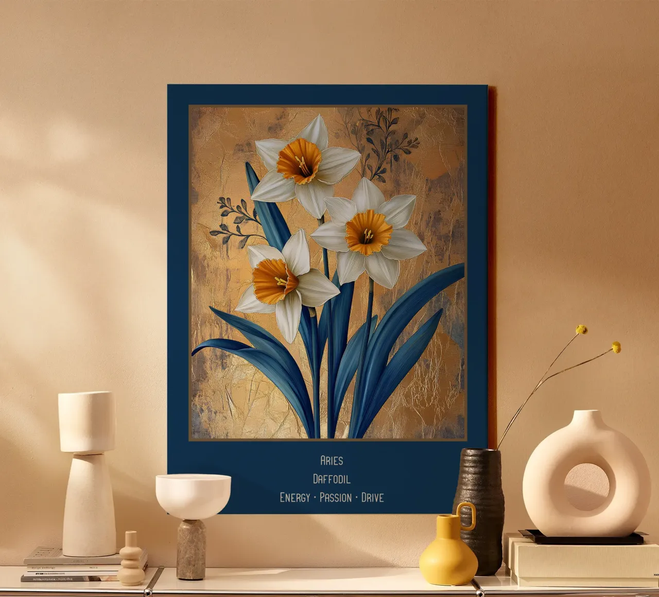 I fiori dei segni zodiacali: Ariete - Narciso tela con Cornice a cassetta da Art-Nouveau-Dsg