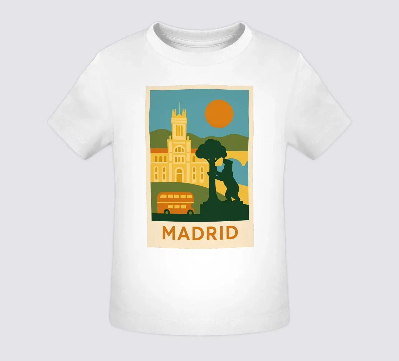 Madrid in solido - Sole, orso e grandezza maglietta neonato da JETLAG | affiches voyage