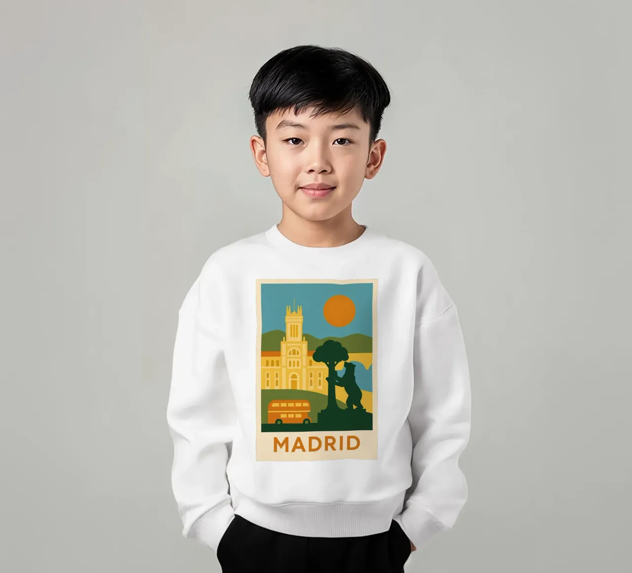 Madrid in solido - Sole, orso e grandezza felpa bambino da JETLAG | affiches voyage