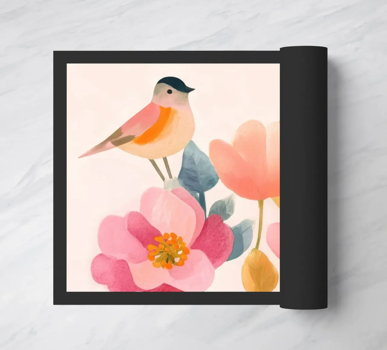 Uccello Boho e giardino di papaveri Vintage floreale con sole e luna zerbino da Gentle Echoes Art