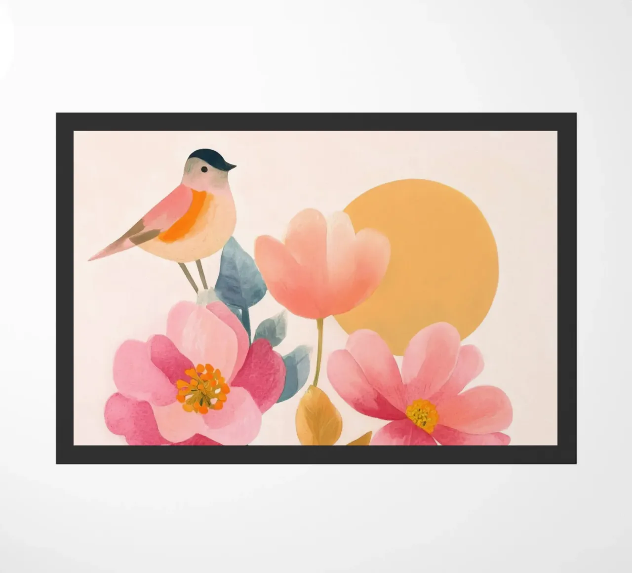 Uccello Boho e giardino di papaveri Vintage floreale con sole e luna zerbino da Gentle Echoes Art