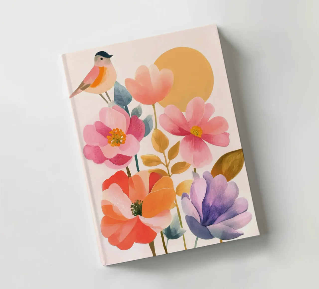 Uccello Boho e giardino di papaveri Vintage floreale con sole e luna diario da Gentle Echoes Art