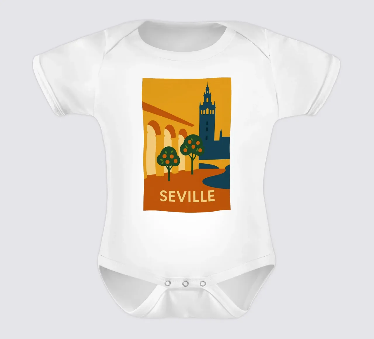 Siviglia solare - Aranci e archi andalusi body neonato maniche corte da JETLAG | affiches voyage