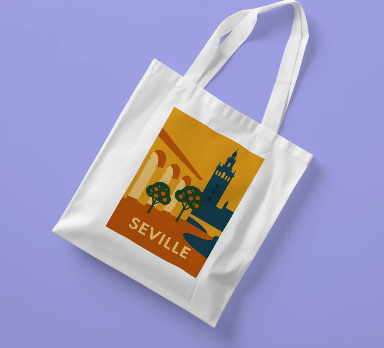 Siviglia solare - Aranci e archi andalusi borsa in juta da JETLAG | affiches voyage