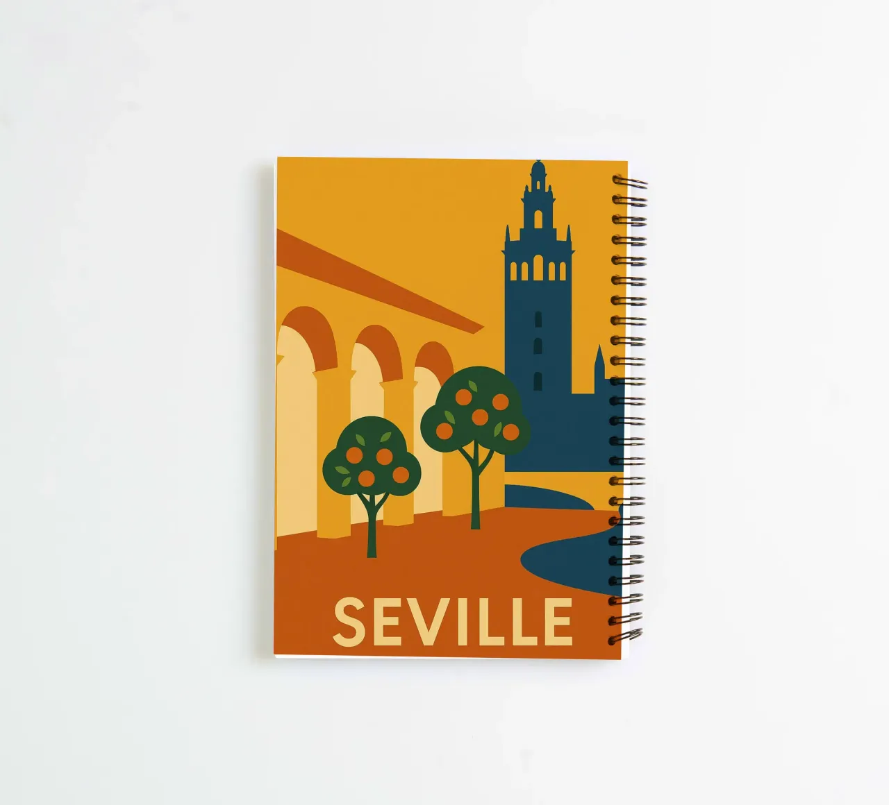 Solar Seville - Orange trees and Andalusian arches spiral notebook by JETLAG | affiches voyage