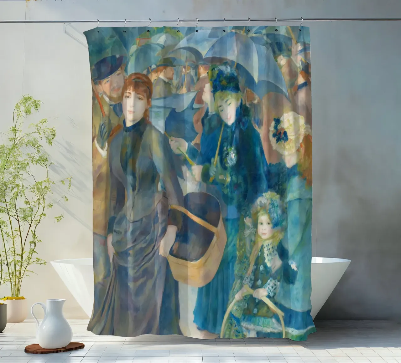 The Umbrellas by Pierre-Auguste Renoir shower curtain by Venus Art