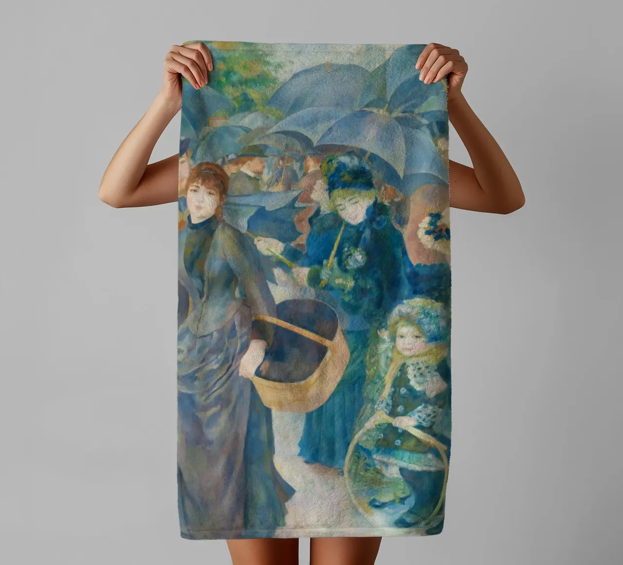 The Umbrellas by Pierre-Auguste Renoir towel by Venus Art