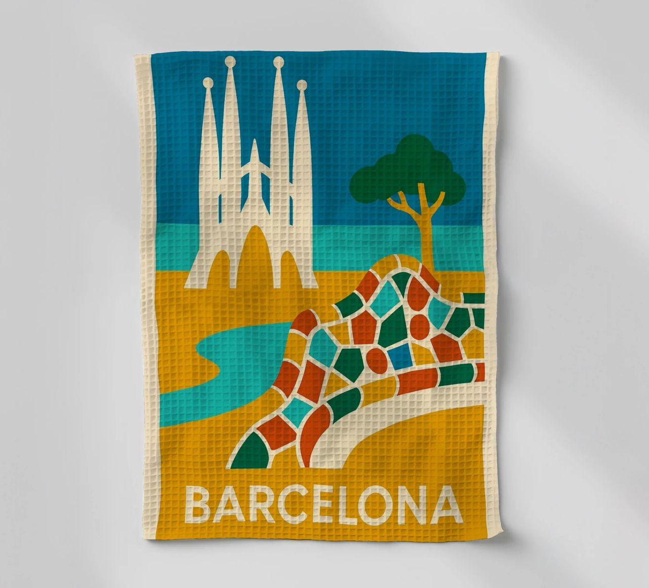 Barcelone colorée – Gaudí en plein soleil torchon de JETLAG | affiches voyage