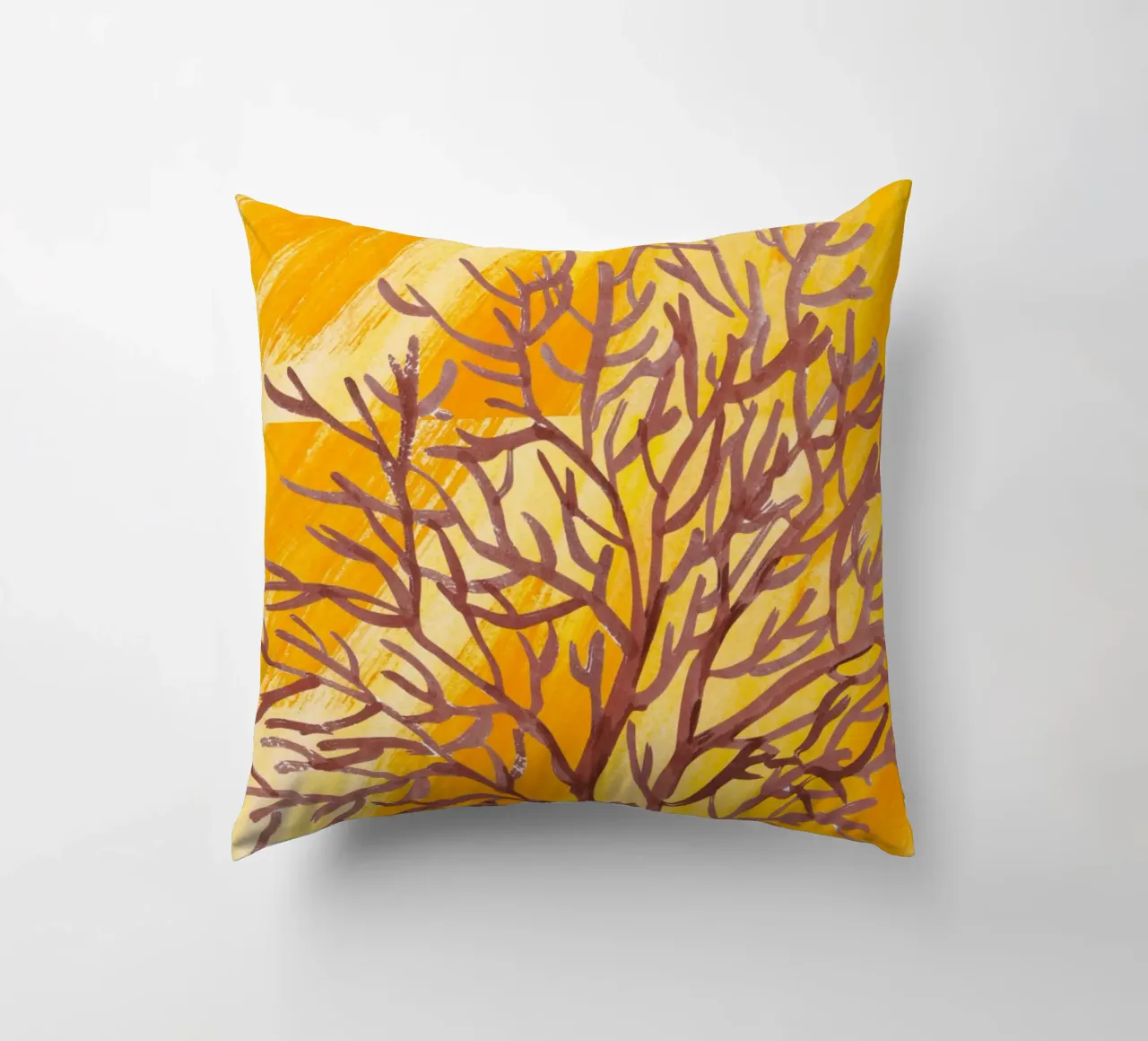 Senfgelbe Pinselstriche mit botanischem Akzent cuscino da StrindesignStudio