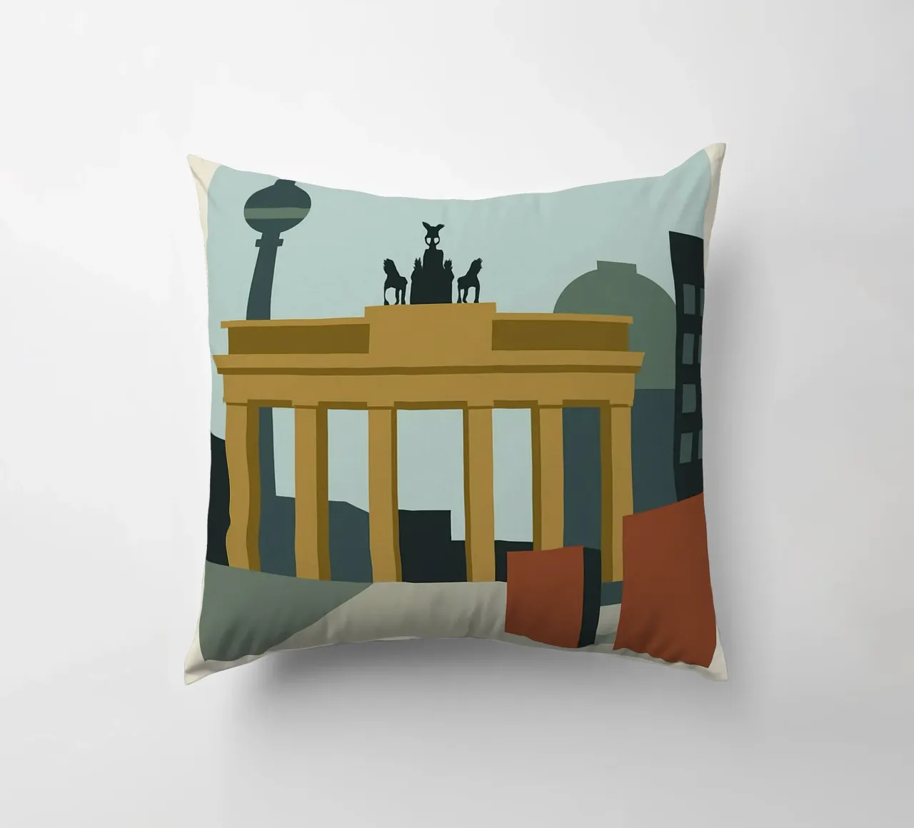 Berlin in clear lines - The Wall, the Gate and the Tower decorative cushion by JETLAG | affiches voyage